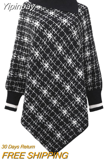 Yipinpay Winter Warm Coats Retro Street Clothing 5 Colors Fashion Striped Lapel Capes Three Quarter Lantern Sleeve Long Ponchos